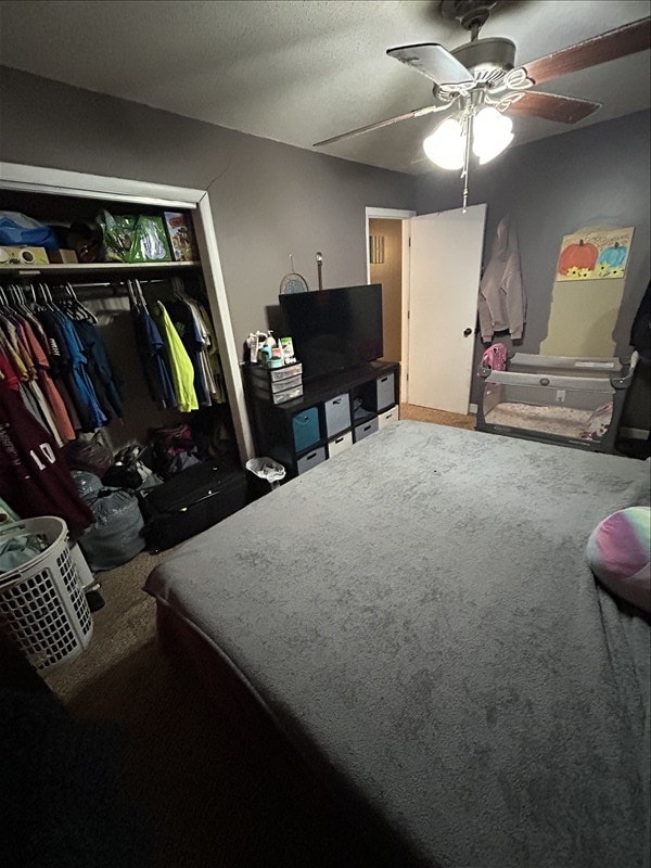 116 Adams St, Centralia, MO 65240 - bedroom featuring carpet flooring, a closet, and ceiling fan