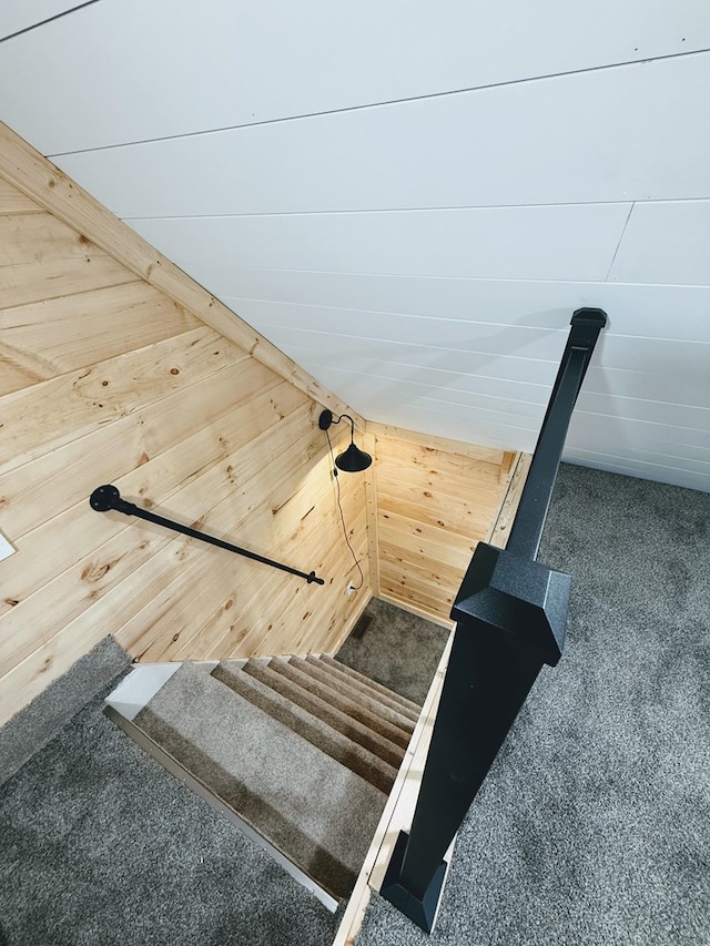 120 W Caldwell St, La Plata, MO 63549 - stairway with wood walls and carpet flooring
