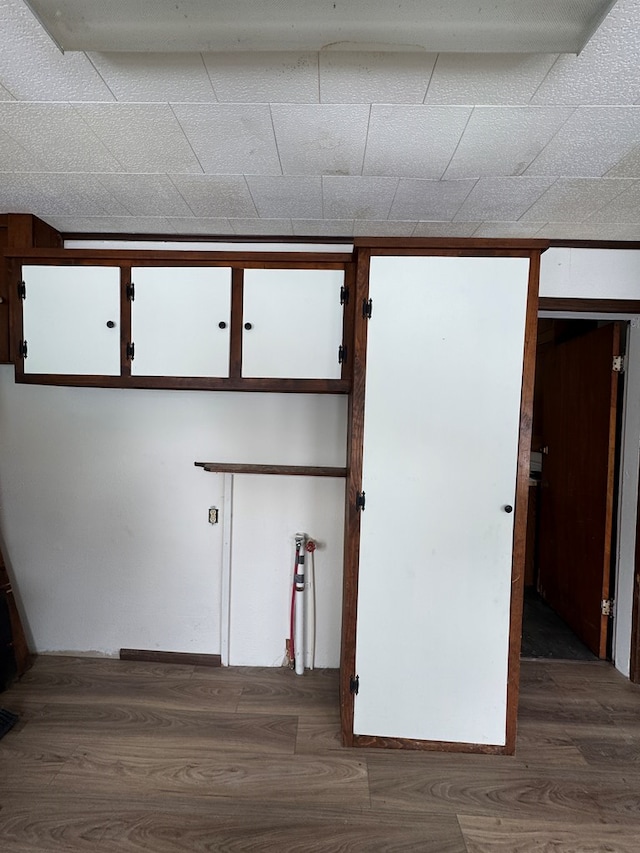 basement featuring dark hardwood / wood-style floors