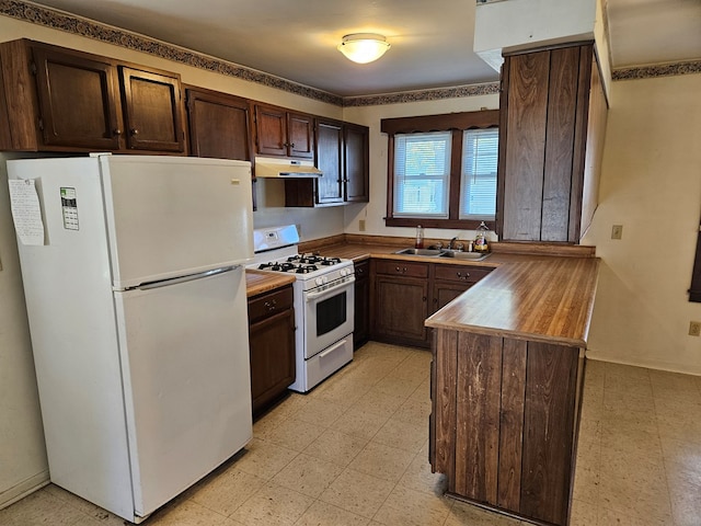 804 S Fifth St, Kirksville, MO 63501 - kitchen with dark brown cabinets, white appliances, and sink