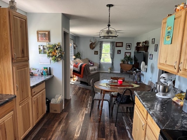 24240 State Highway T, Excello, MO 65247 - dining room featuring dark wood-style floors and baseboards