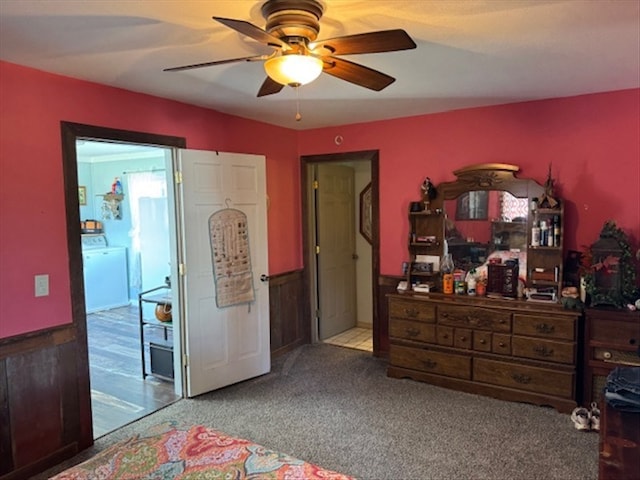 24240 State Highway T, Excello, MO 65247 - carpeted bedroom with washer / dryer and ceiling fan