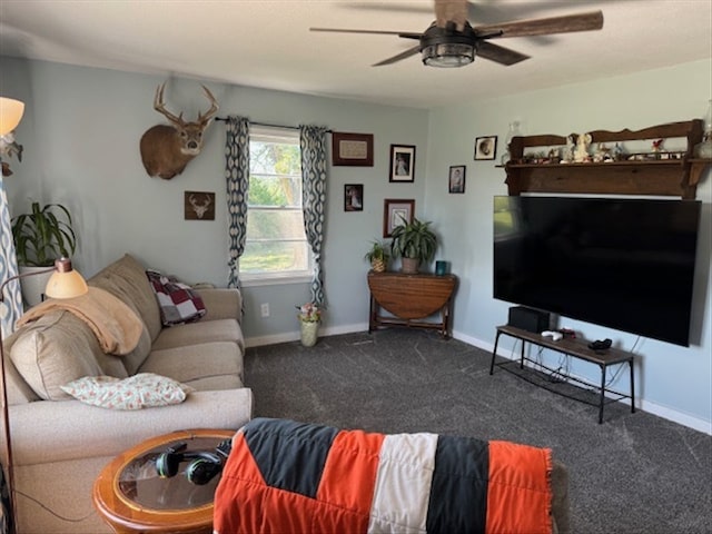 24240 State Highway T, Excello, MO 65247 - living area featuring ceiling fan and dark carpet