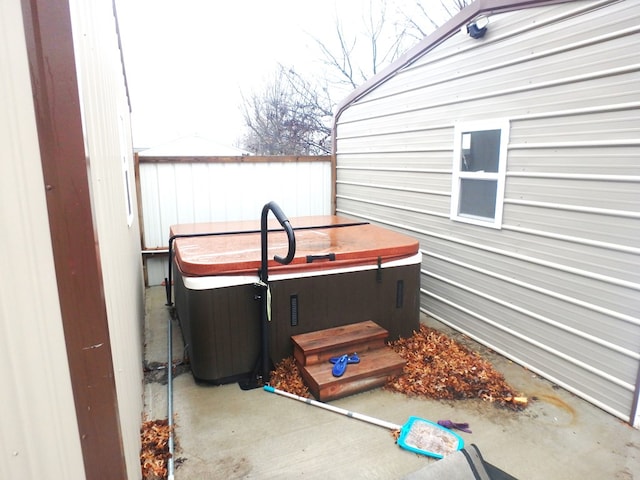 view of patio featuring a hot tub