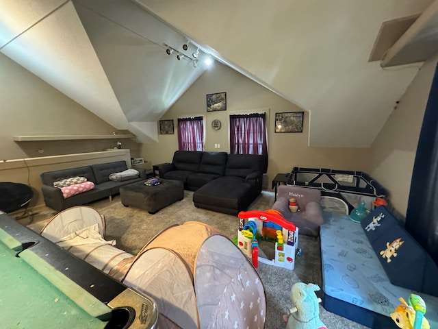 1203 E Randolph St, Kirksville, MO 63501 - living area featuring carpet and lofted ceiling