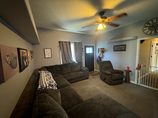 1203 E Randolph St, Kirksville, MO 63501 - carpeted living area featuring a ceiling fan and a textured ceiling