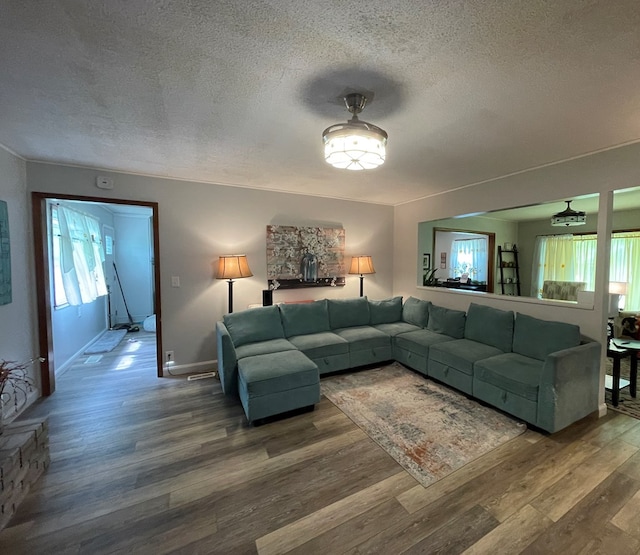 820 Fairlane Dr, Chillicothe, MO 64601 - living area featuring wood finished floors, a textured ceiling, and baseboards