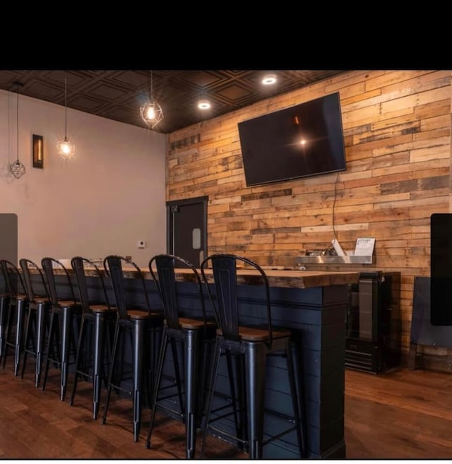 home theater featuring dark hardwood / wood-style floors