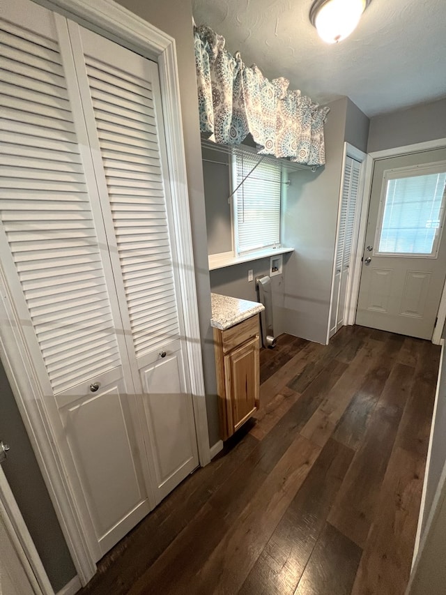 mudroom featuring dark wood-style floors