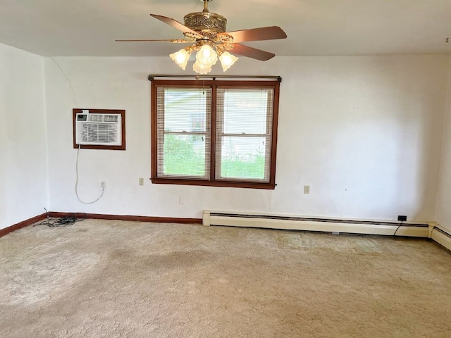 904 E George St, Kirksville, MO 63501 - unfurnished room featuring carpet floors, a ceiling fan, a wall mounted AC, and baseboard heating