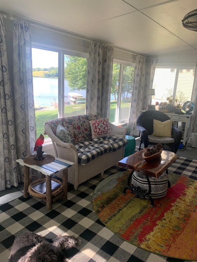 living room with a water view