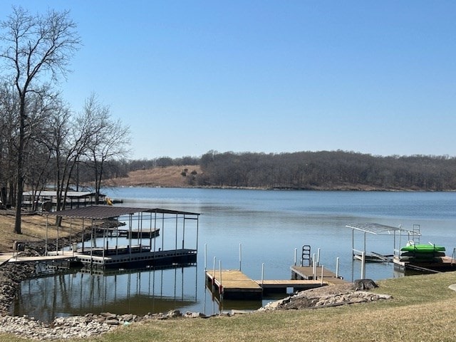 view of dock featuring a water view