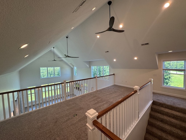 22585 State Highway K, Novinger, MO 63559 - corridor with carpet, vaulted ceiling, healthy amount of natural light, and recessed lighting