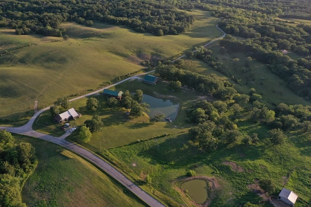 drone / aerial view with a water view and a rural view