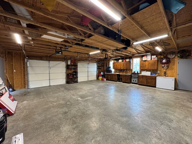 210 N Grant St, Green City, MO 63545 - garage featuring a garage door opener and fridge