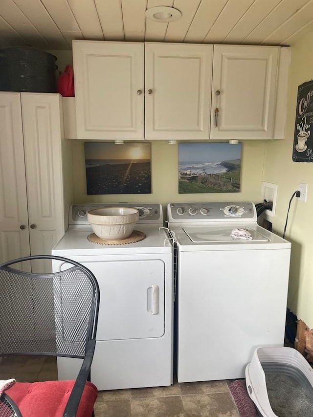 411 W W, Callao, MO 63534 - laundry area featuring cabinet space, independent washer and dryer, and wooden ceiling