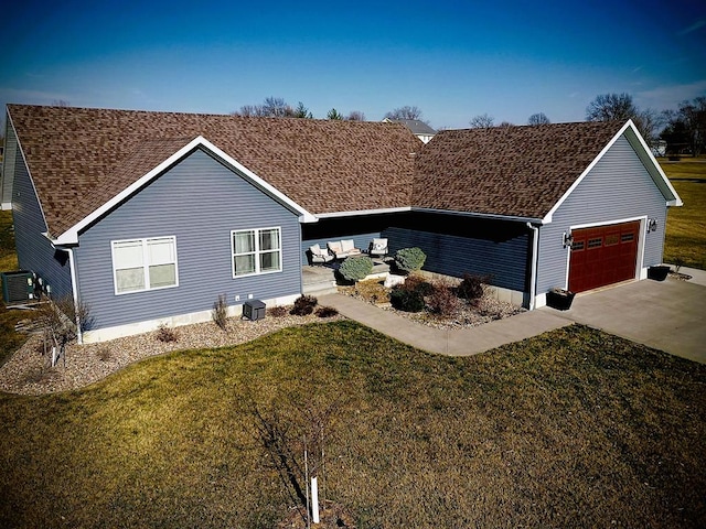 ranch-style house with a carport, central AC unit, and a front yard