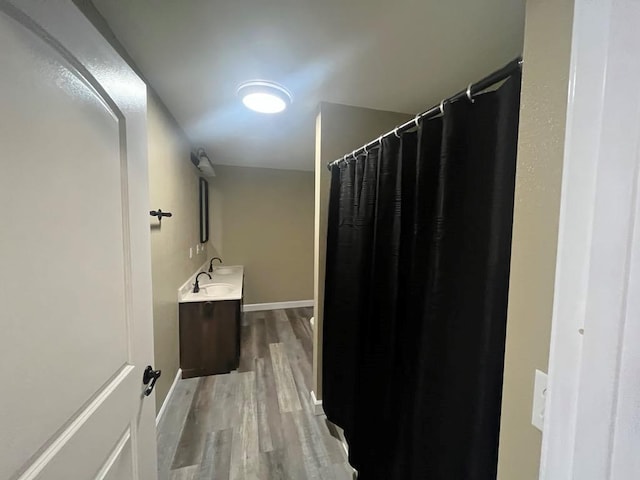 bathroom featuring hardwood / wood-style floors and vanity