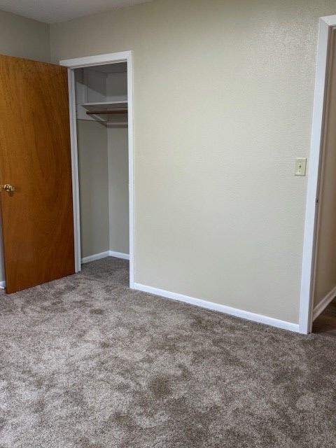 unfurnished bedroom featuring carpet flooring and a closet