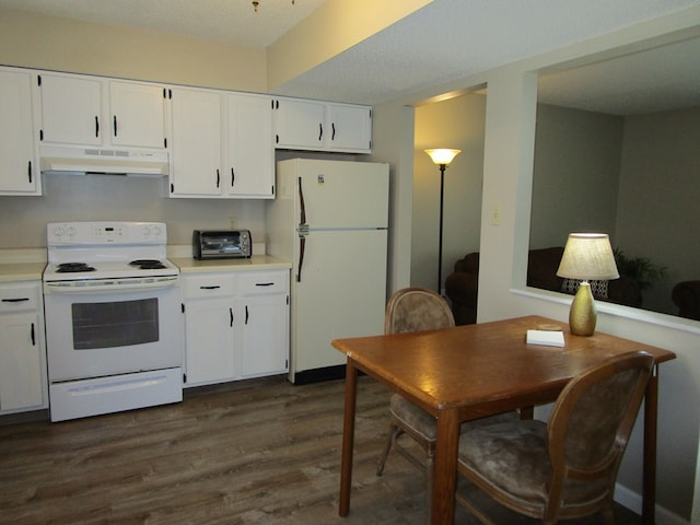 102 Woodwinds Ct, Kirksville, MO 63501 - kitchen with white cabinets, under cabinet range hood, white appliances, and light countertops