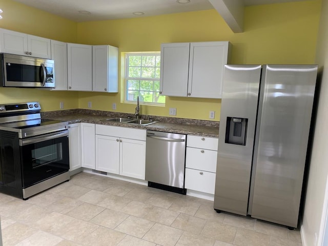 320 Williams, Chillicothe, MO 64601 - kitchen with stainless steel appliances, a sink, dark countertops, white cabinets, and recessed lighting
