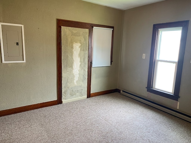 615 N Elson St, Kirksville, MO 63501 - carpeted empty room with electric panel and a baseboard radiator