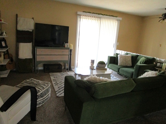 living room with ceiling fan