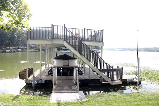 view of dock with a water view and boat lift