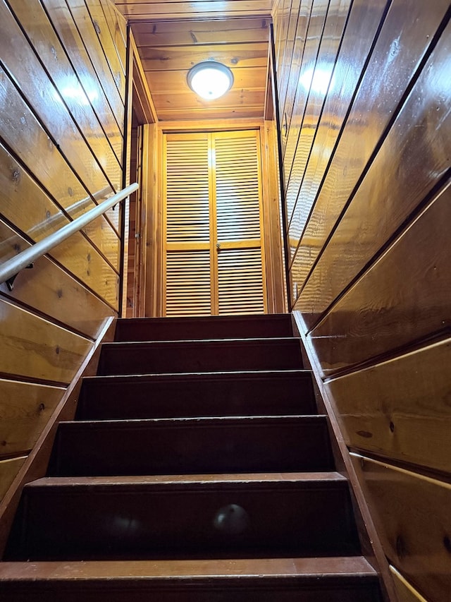 1316 Porter, Kirksville, MO 63501 - stairs featuring wood ceiling and wooden walls