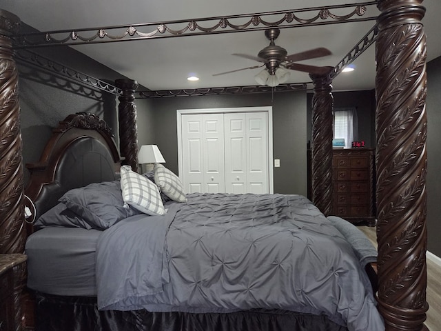 1701 Boyd, Chillicothe, MO 64601 - bedroom with a closet, a ceiling fan, and recessed lighting
