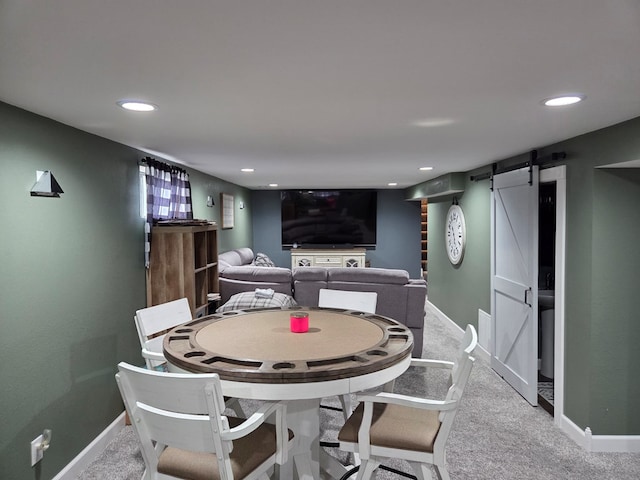 1701 Boyd, Chillicothe, MO 64601 - carpeted dining space with a barn door and recessed lighting
