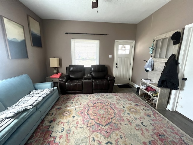 living room with a ceiling fan