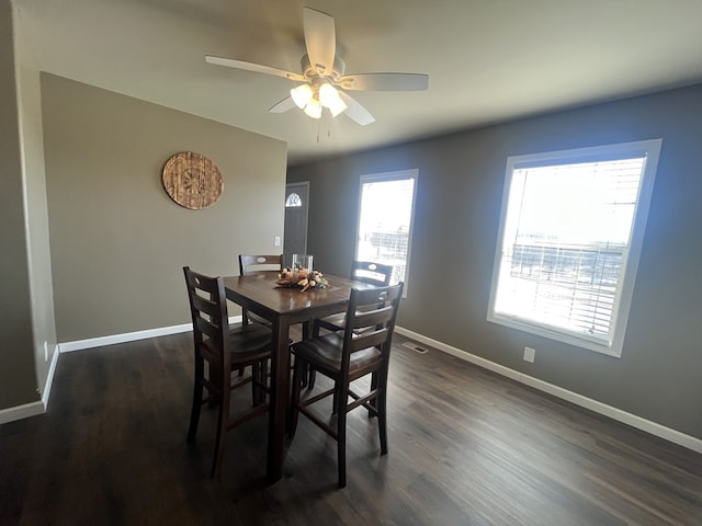 dining space featuring a wealth of natural light and baseboards