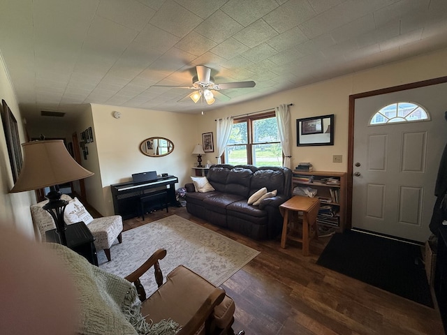 4 Grim Ct N, Kirksville, MO 63501 - living room featuring dark wood finished floors and a ceiling fan
