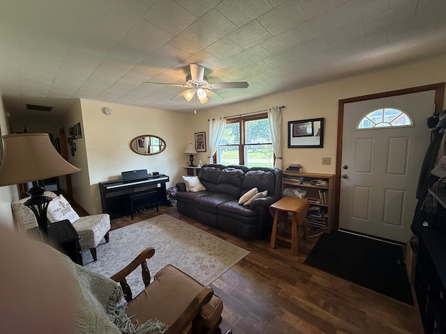 4 Grim Ct N, Kirksville, MO 63501 - living area with a ceiling fan and dark wood-style floors