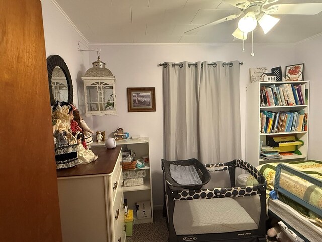 4 Grim Ct N, Kirksville, MO 63501 - carpeted bedroom with attic access, ornamental molding, and a ceiling fan