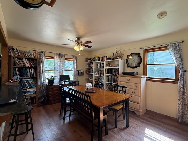 4 Grim Ct N, Kirksville, MO 63501 - dining room featuring wood finished floors, a ceiling fan, and an office area