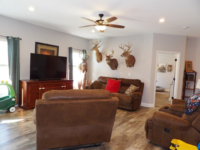 1109 Steer Creek Way, Kirksville, MO 63501 - living area with light wood-style floors, recessed lighting, ceiling fan, and baseboards