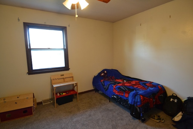 bedroom featuring carpet and ceiling fan