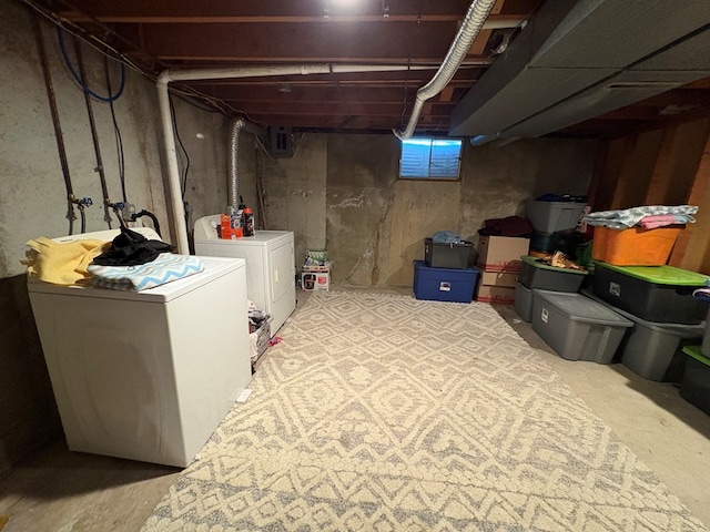 basement featuring washer and dryer