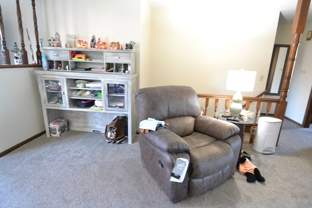 living area featuring carpet flooring