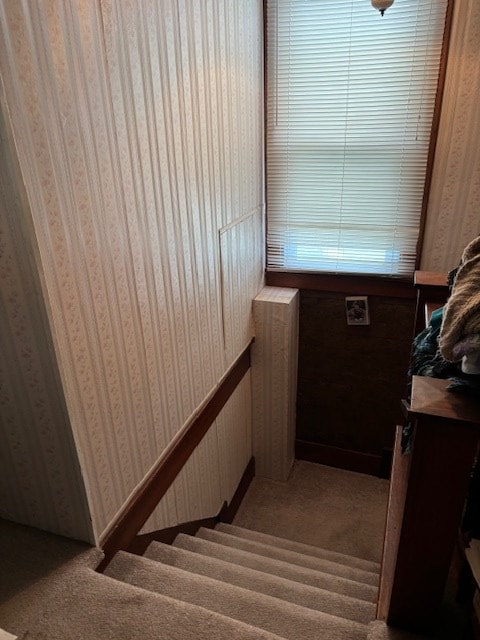 502 N Main St, Linneus, MO 64653 - stairway with wallpapered walls and carpet flooring