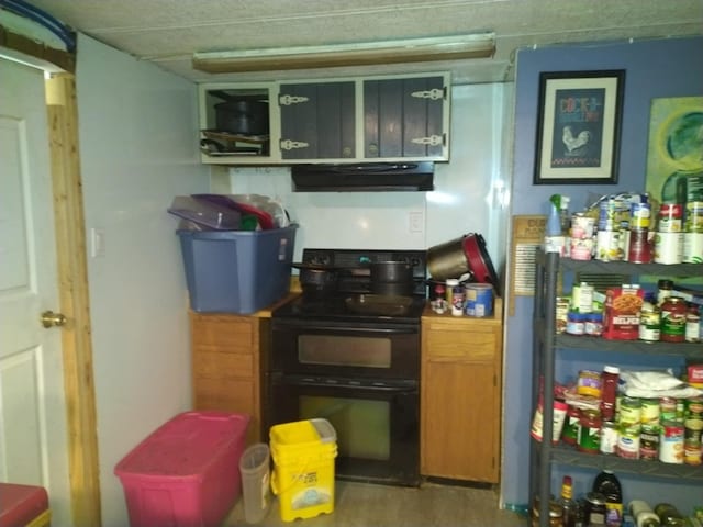 kitchen with hardwood / wood-style floors, extractor fan, and black / electric stove