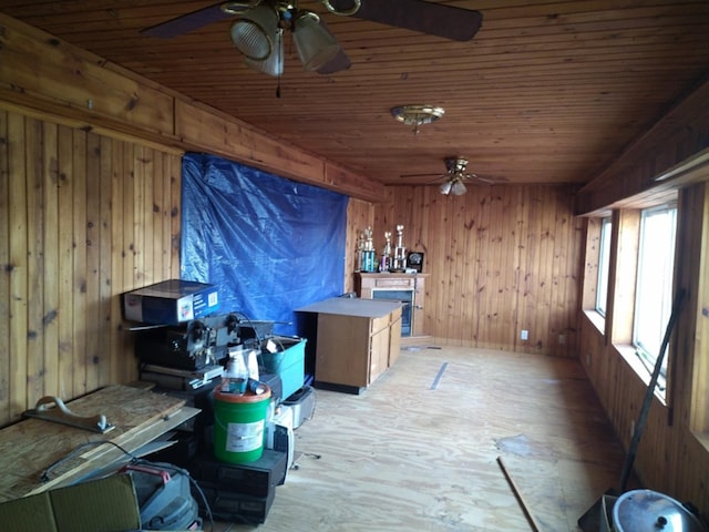 interior space featuring wooden walls