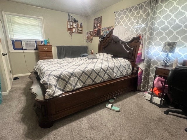 carpeted bedroom with cooling unit