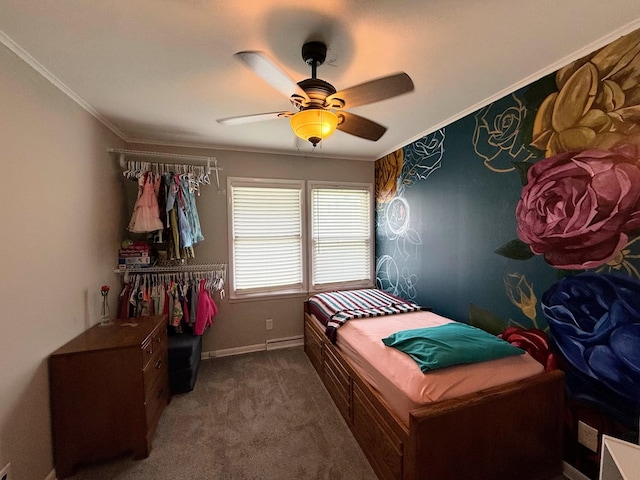 1205 Randolph St, Kirksville, MO 63501 - bedroom with ornamental molding, carpet, and a ceiling fan