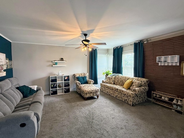 1205 Randolph St, Kirksville, MO 63501 - carpeted living area with a ceiling fan and ornamental molding