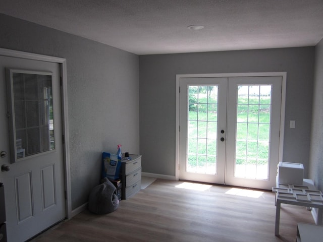 doorway to outside with french doors and light hardwood / wood-style floors