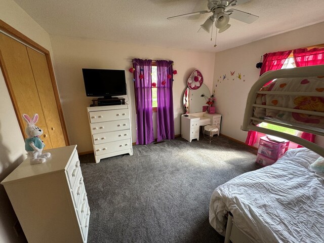 14695 Motter Hill Rd, Kirksville, MO 63501 - bedroom with carpet floors, a textured ceiling, and ceiling fan