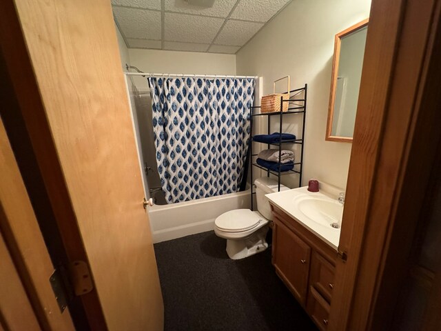 14695 Motter Hill Rd, Kirksville, MO 63501 - bathroom with vanity, shower / bath combo, toilet, and a paneled ceiling